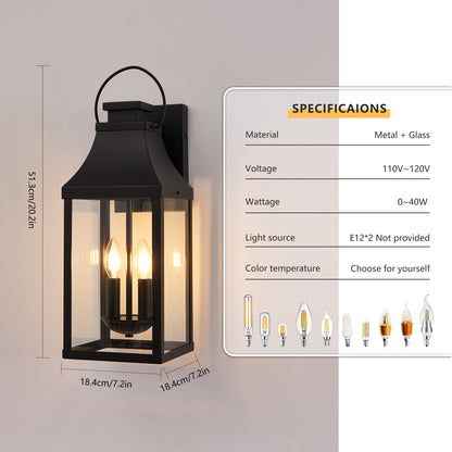 20" 2-Light Black Outdoor Wall Lantern - view 8