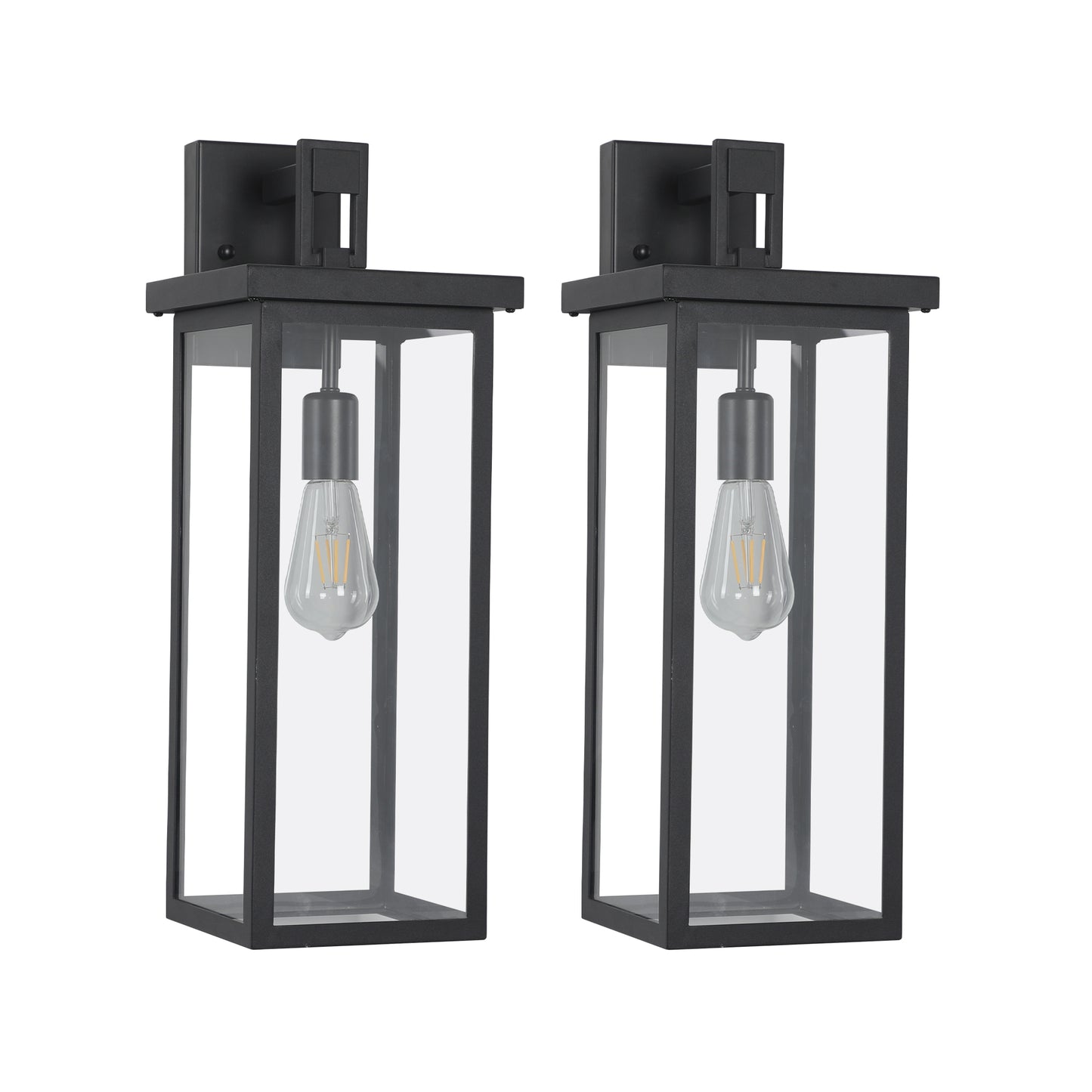 20"H Black Outdoor Wall Lantern with Clear Glass, Set of 2 - view 8