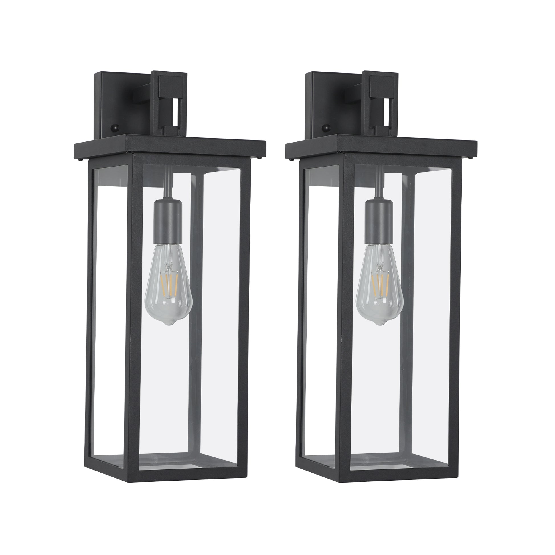 20"H Black Outdoor Wall Lantern with Clear Glass, Set of 2 - view 8