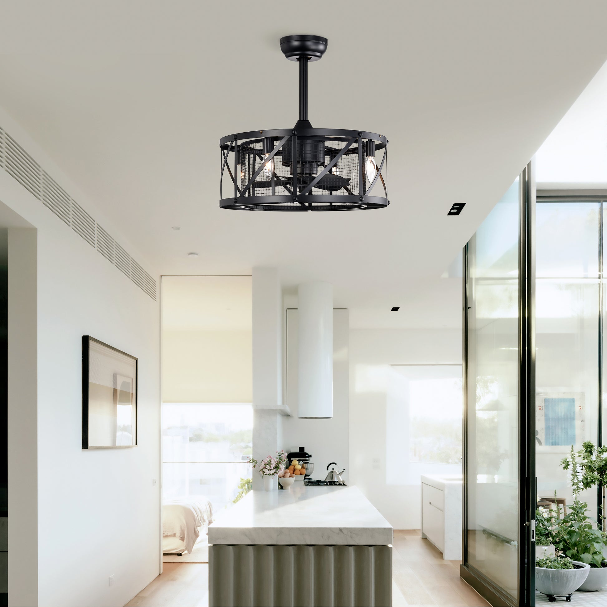 20" Matte Black Industrial Ceiling Fan with Remote - view 3
