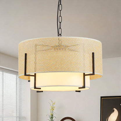 Gold Rattan 4-Light Chandelier