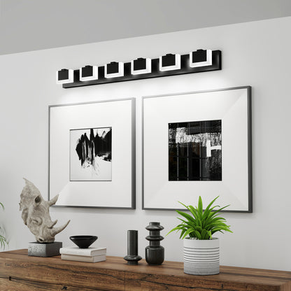 6-Light Matte Black Acrylic LED Vanity Light