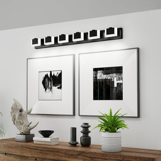 6-Light Matte Black Acrylic LED Vanity Light
