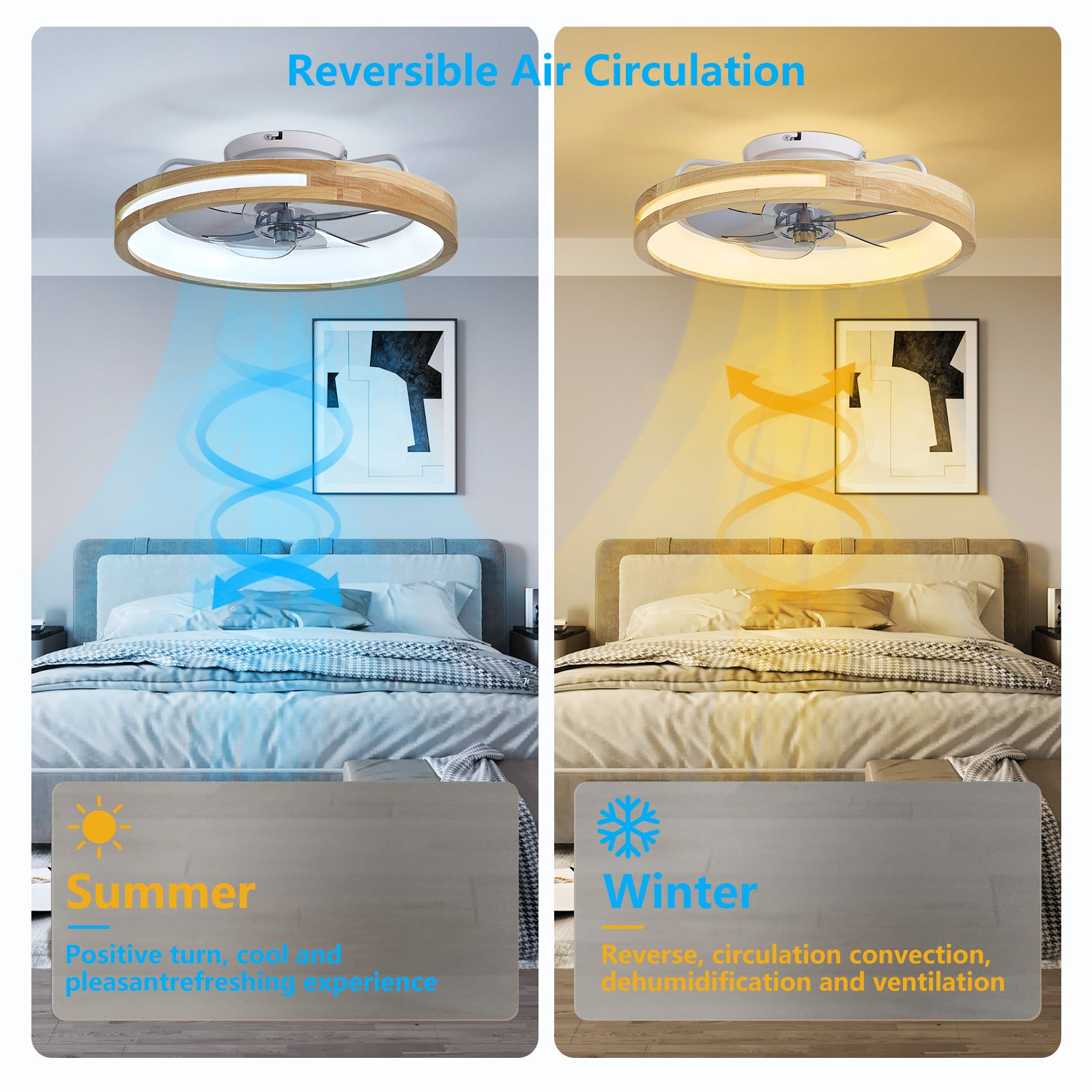 20" Wood Flush Mount Ceiling Fan with Dimmable LED - view 4