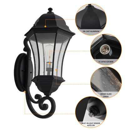27"H Vintage Black Outdoor Wall Lantern with Bubble Glass - view 3