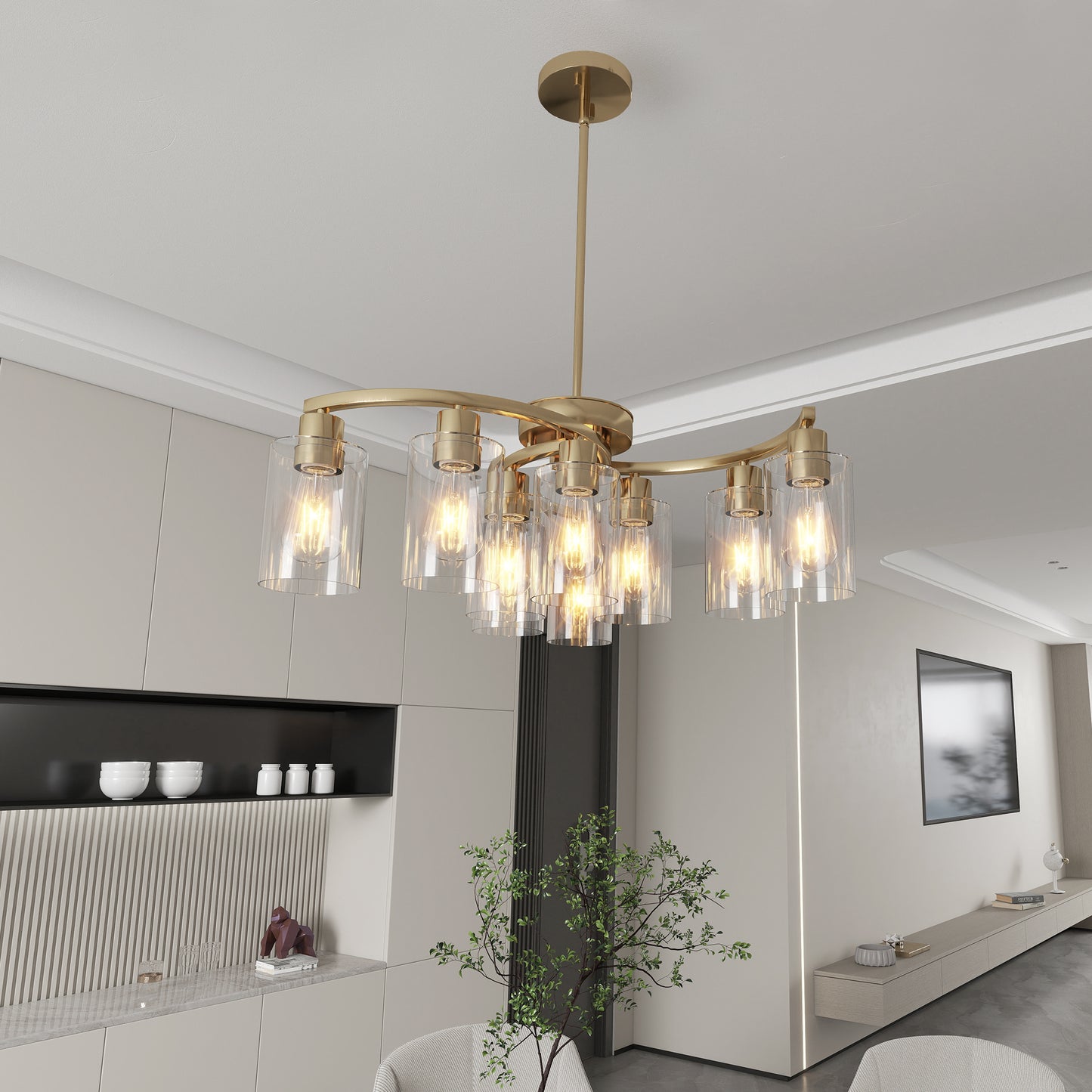 9-Light Gold Chandelier with Clear Glass Shades