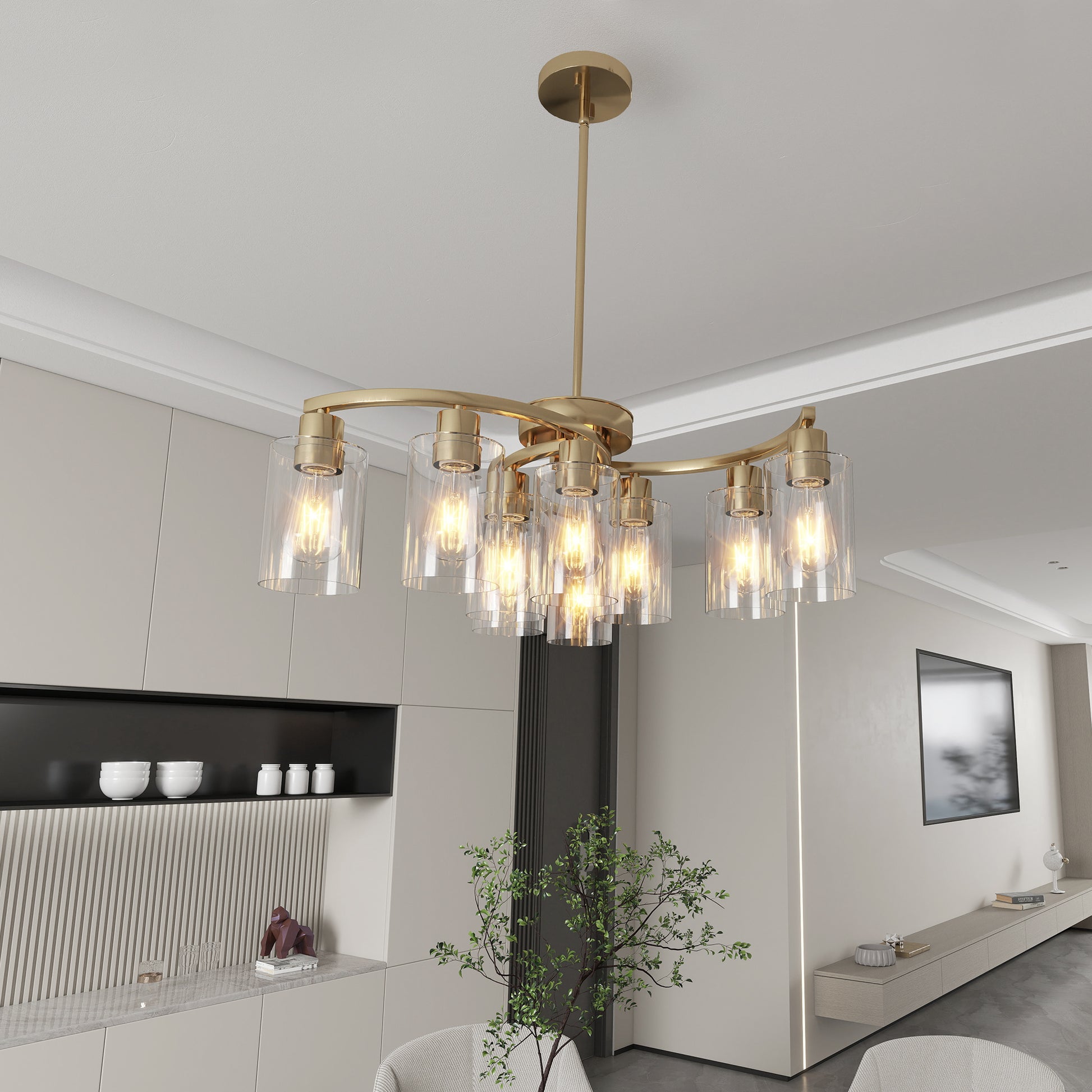9-Light Gold Chandelier with Clear Glass Shades