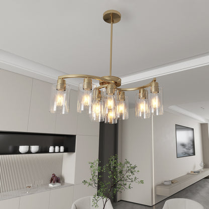 9-Light Gold Chandelier with Clear Glass Shades