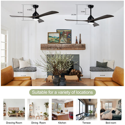 52" Matte Black Solid Wood Ceiling Fan with Remote - view 5