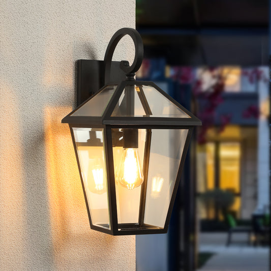 10" Black Outdoor Wall Lantern with Clear Glass, Set of 2