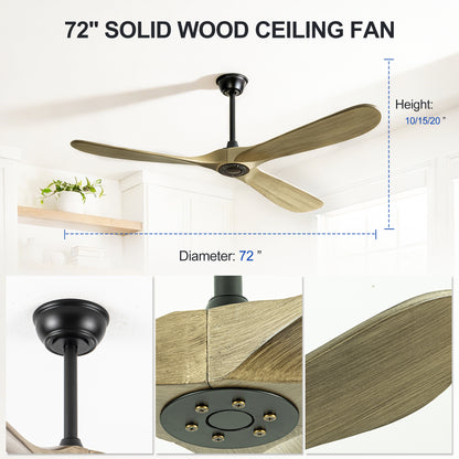 72" Ash Brown Solid Wood Ceiling Fan with Remote - view 10