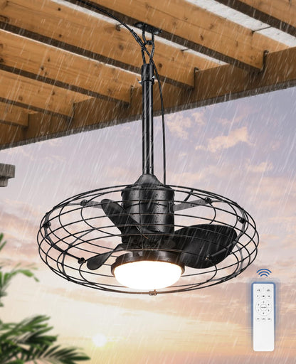 20" Caged Outdoor Ceiling Fan with Light and Remote