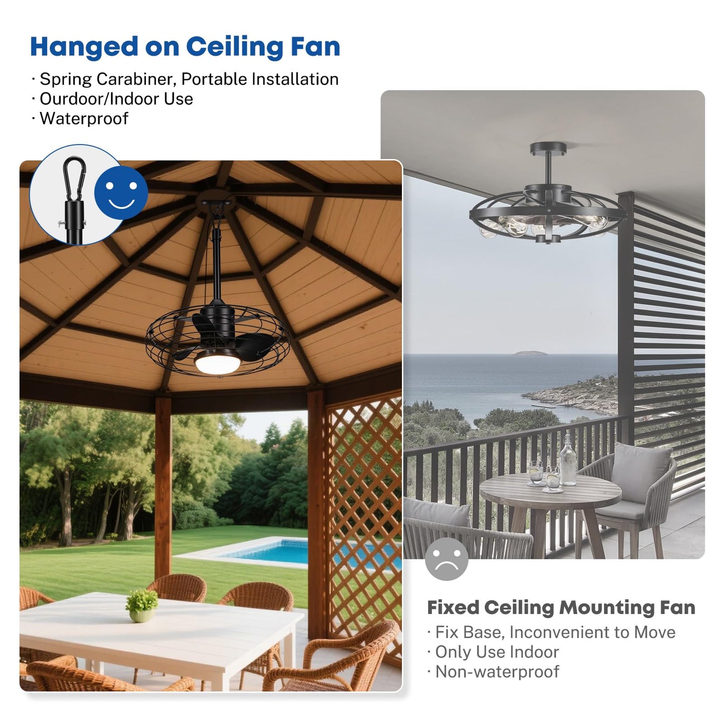 20" Caged Outdoor Ceiling Fan with Light and Remote