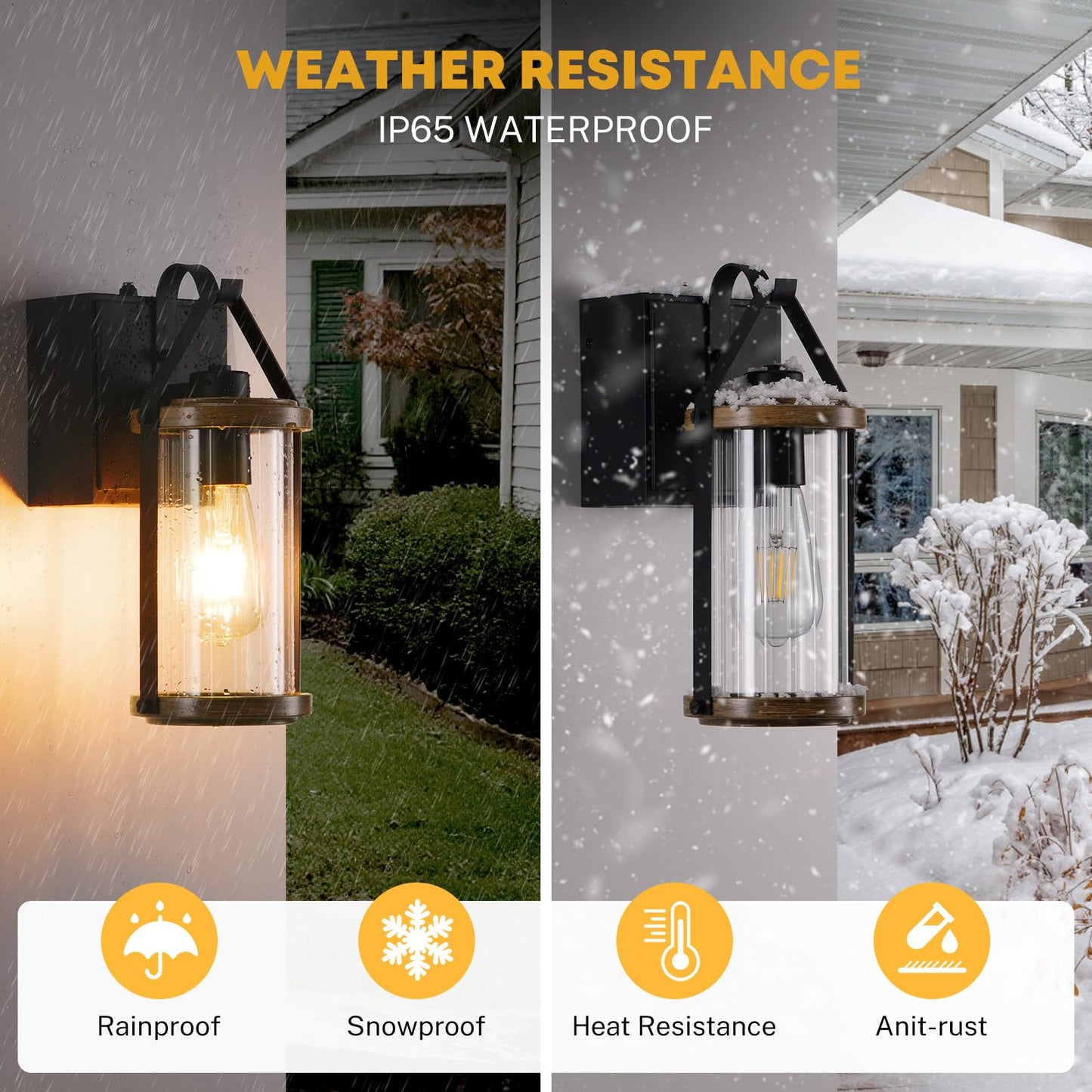 Black Wood Dusk to Dawn Outdoor Wall Light with GFCI Outlets