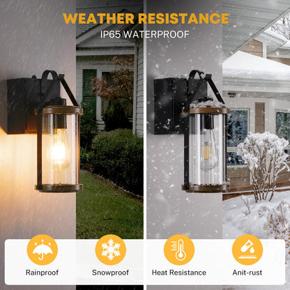Black Wood Dusk to Dawn Outdoor Wall Light with GFCI Outlets