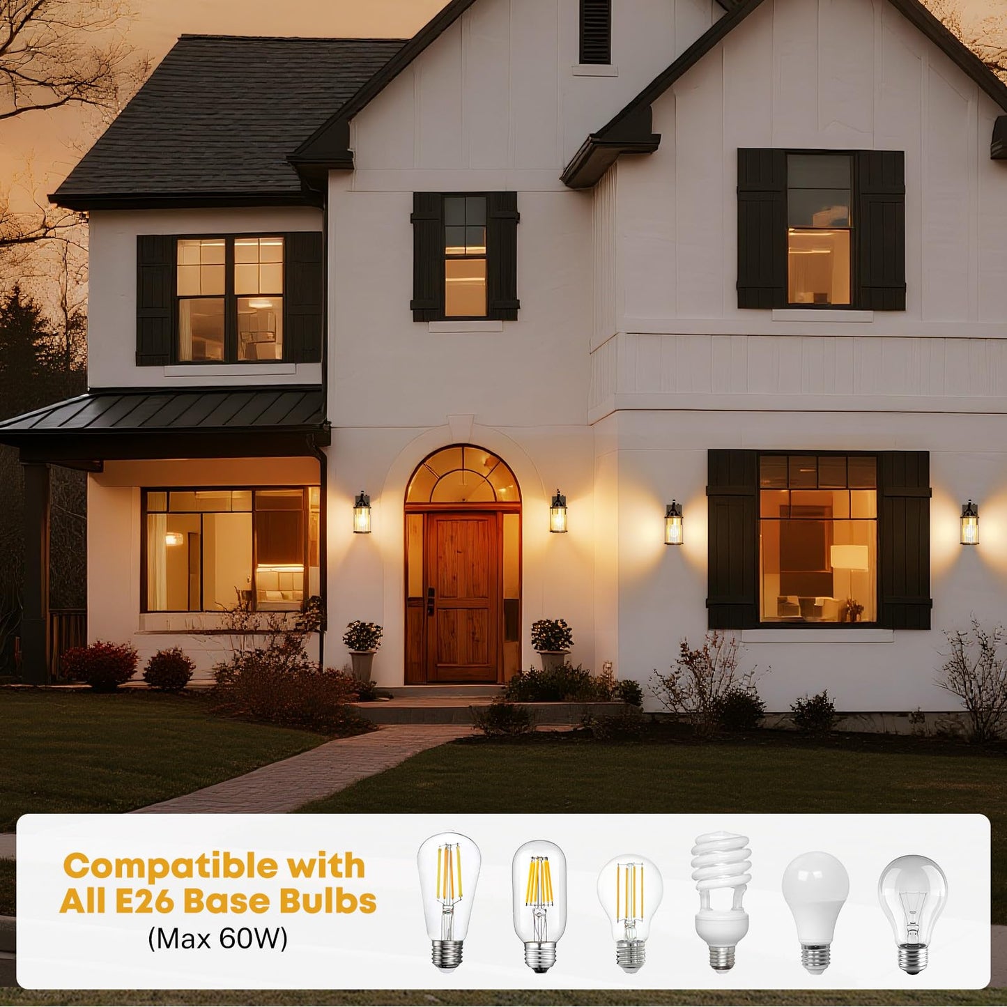 Black Wood Dusk to Dawn Outdoor Wall Light with GFCI Outlets