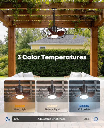 20" Caged Outdoor Ceiling Fan with Light and Remote