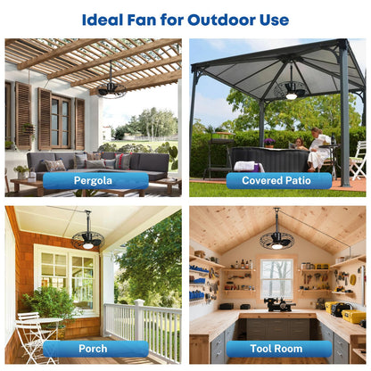 20" Caged Outdoor Ceiling Fan with Light and Remote
