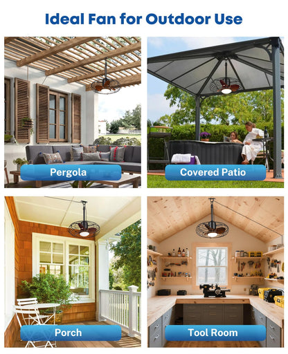 20" Caged Outdoor Ceiling Fan with Light and Remote