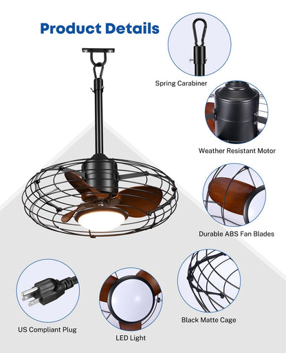 20" Caged Outdoor Ceiling Fan with Light and Remote