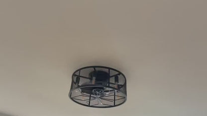18" Black Caged Bladeless Flush Mount Ceiling Fan with Light