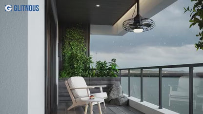 20" Caged Outdoor Ceiling Fan with Light and Remote